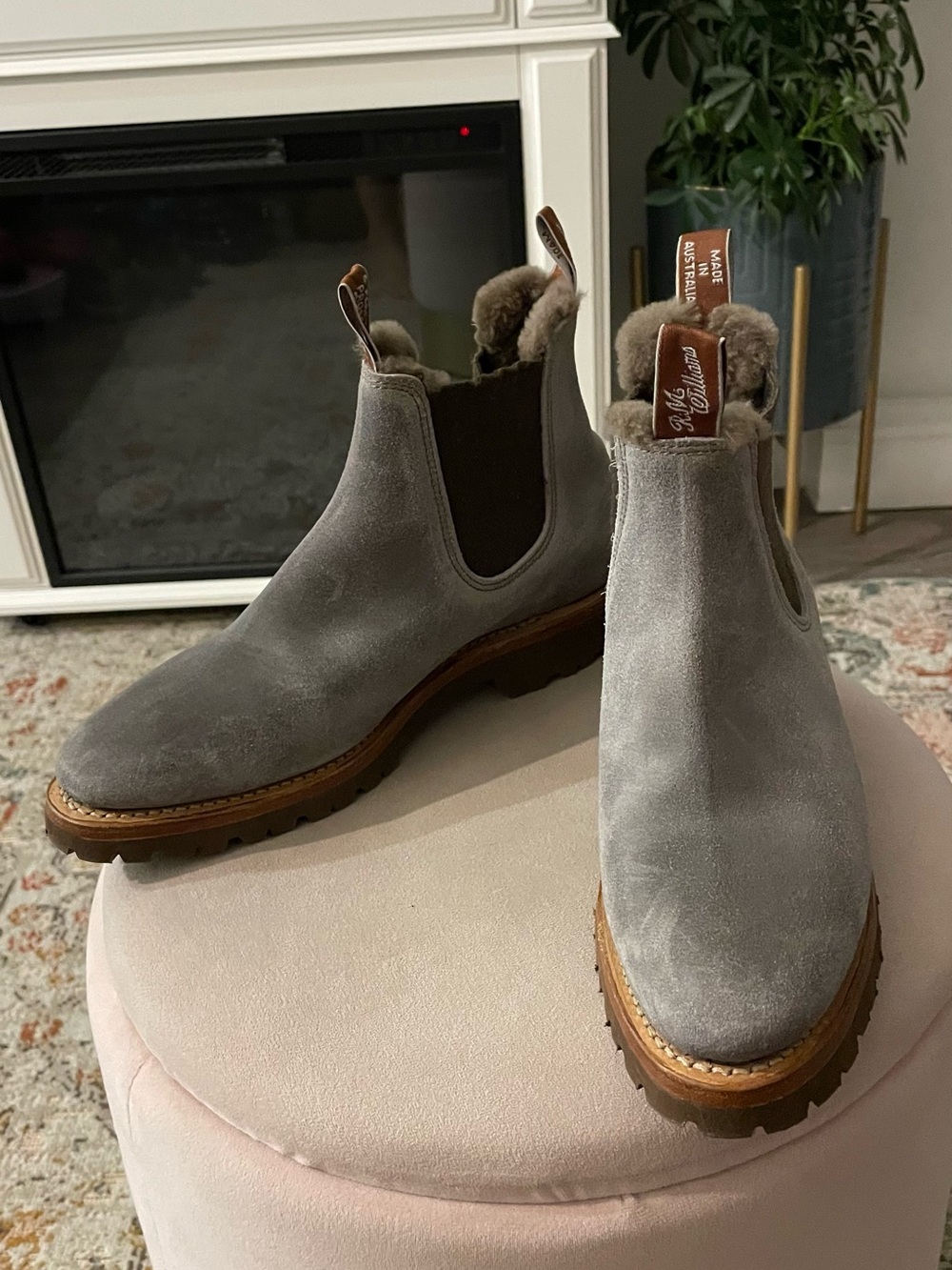 R.M. Williams Gardener Grey Suede Chelsea Boot with Shearling Trim (Rare)